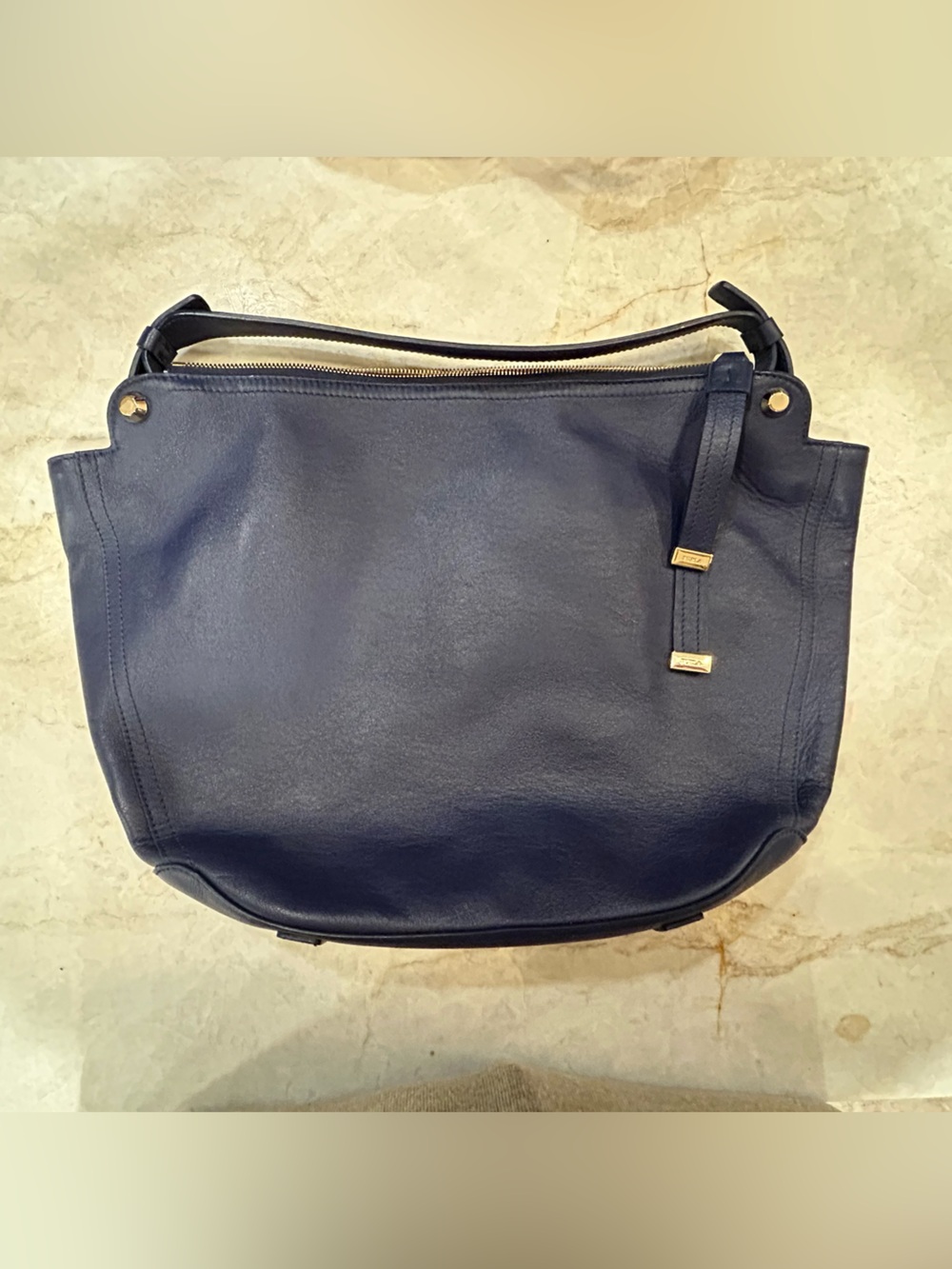 Furla Navy Blue Leather Shoulder Bag Gold Hardware Crossbody I